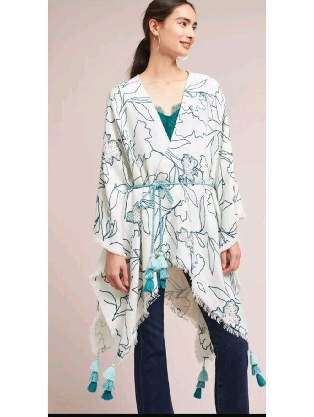 Anthropologie Cosy Garden KimonoWhite Turquoise